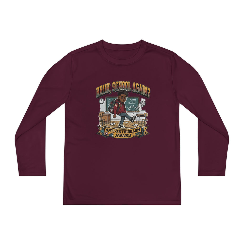 Bruh. School Again. — Kids Long Sleeve Graphic Tee Character 1