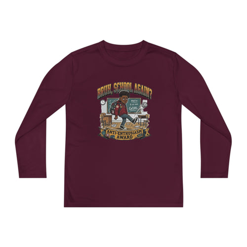 Bruh. School Again? — Kids Long Sleeve Graphic Tee Character 1
