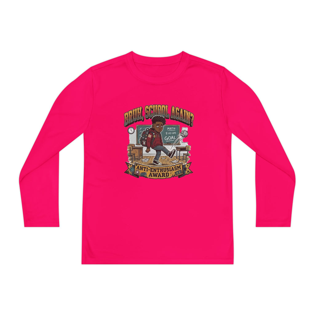 Bruh. School Again. — Kids Long Sleeve Graphic Tee Character 1