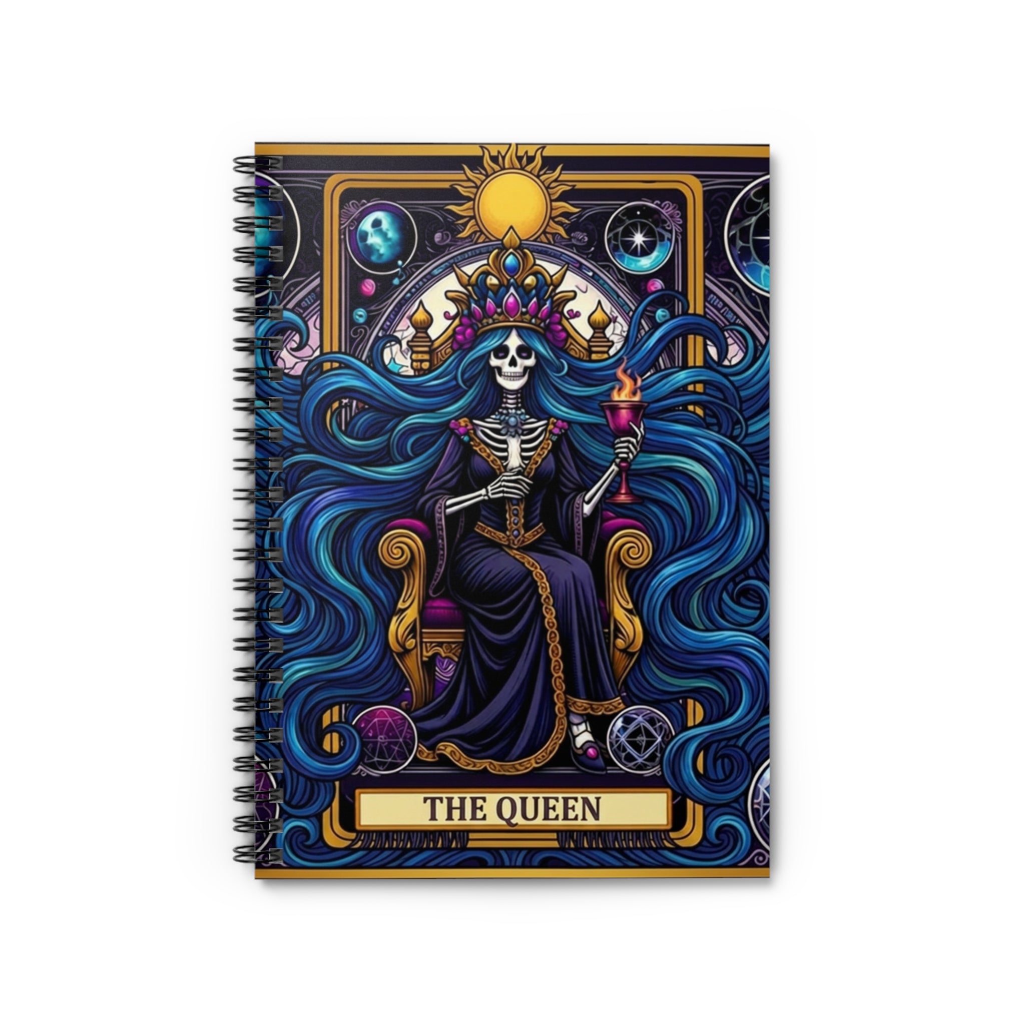 Tarot Queen Spiral Notebook — Gothic Skeleton Queen Ruled Journal