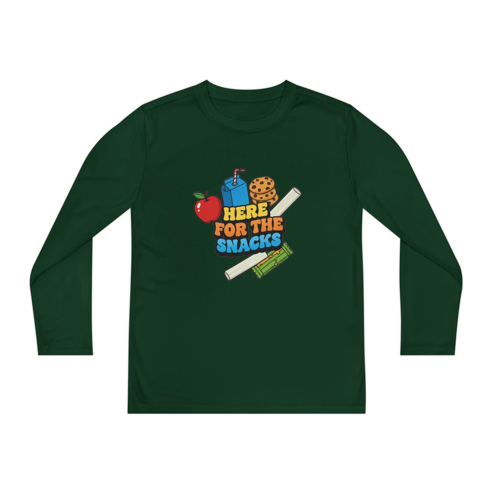 Here For The Snacks | Kids Long Sleeve Tee | Funny Back-to-School Graphic Shirt