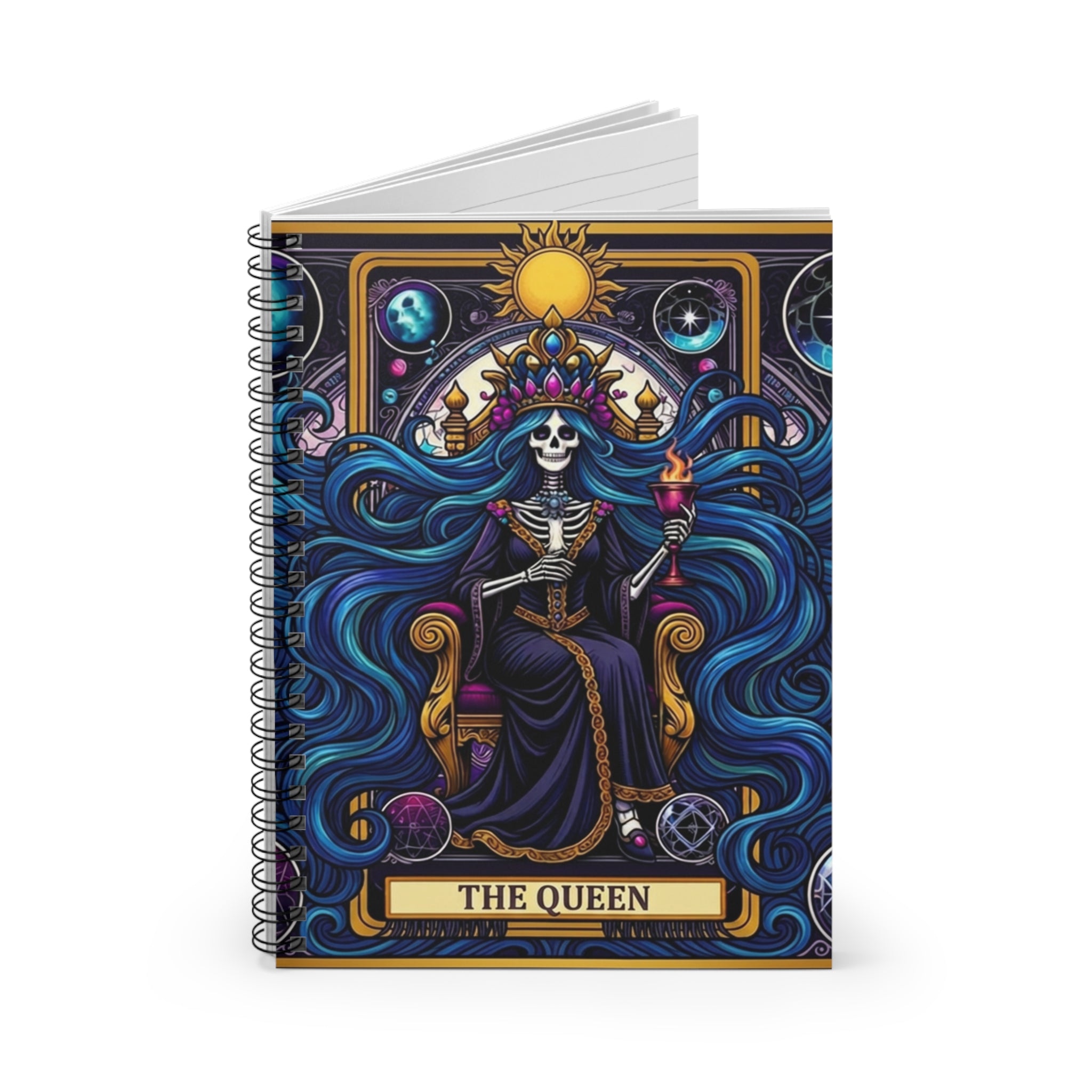Tarot Queen Spiral Notebook — Gothic Skeleton Queen Ruled Journal