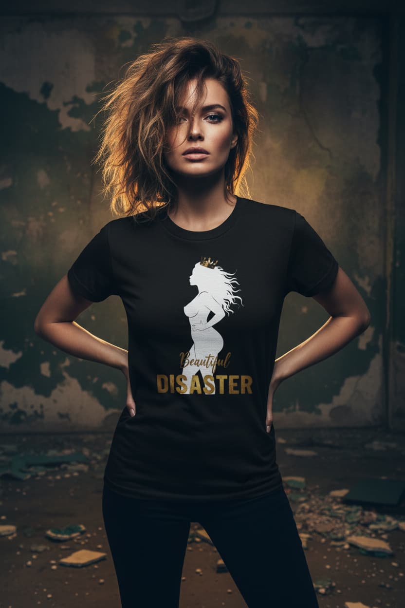 Beautiful Disaster — Crown Silhouette Graphic Tee, Dark Colors | 100% Cotton