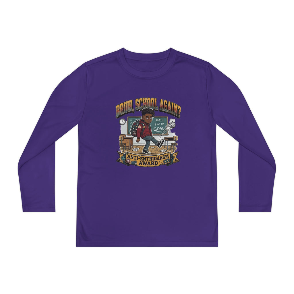 Bruh. School Again. — Kids Long Sleeve Graphic Tee Character 1
