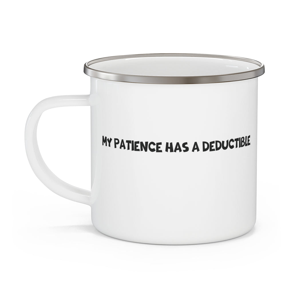 Enamel Mug — Minimal White Camping Mug (stamped ‘DEDUCTIBLE’)