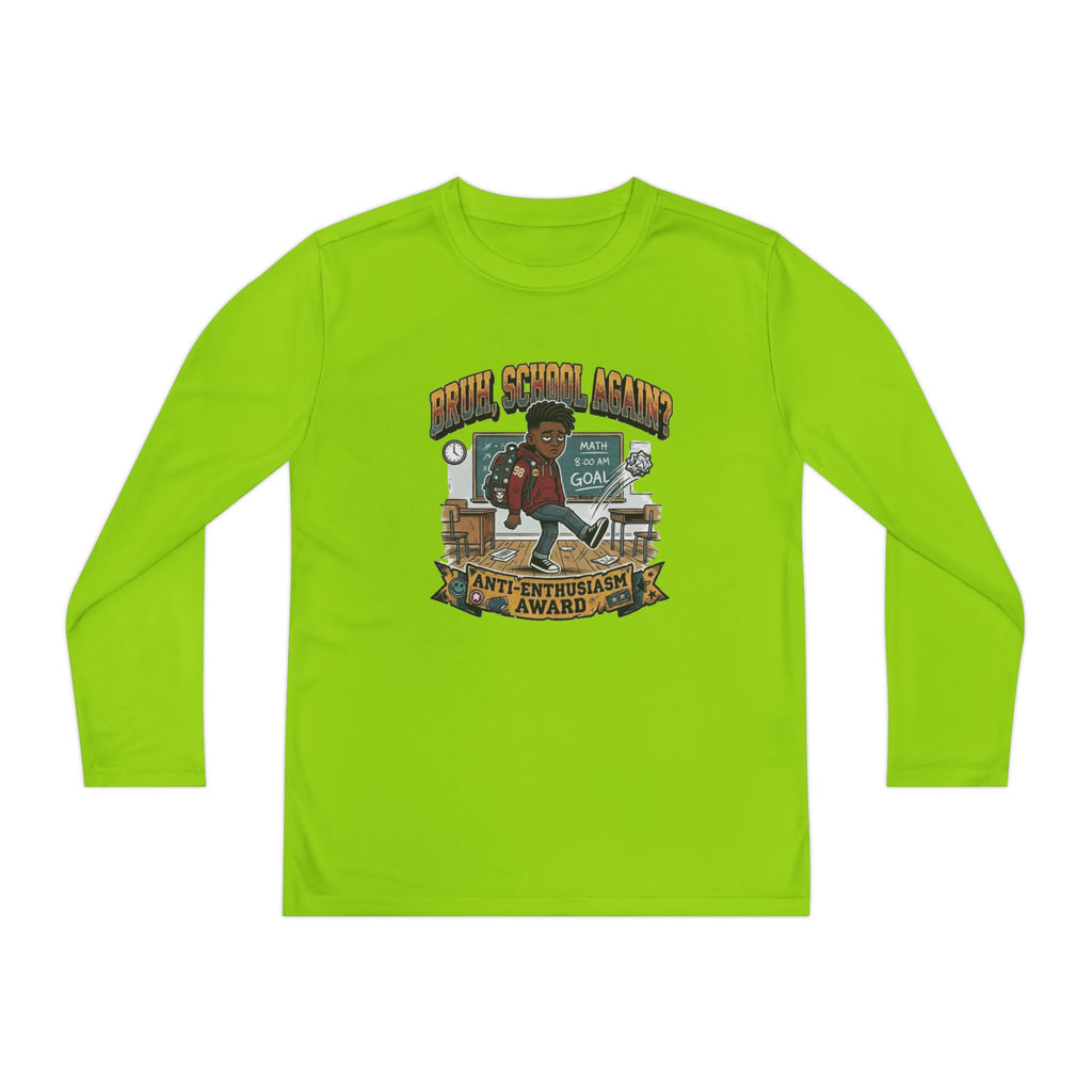 Bruh. School Again. — Kids Long Sleeve Graphic Tee Character 1