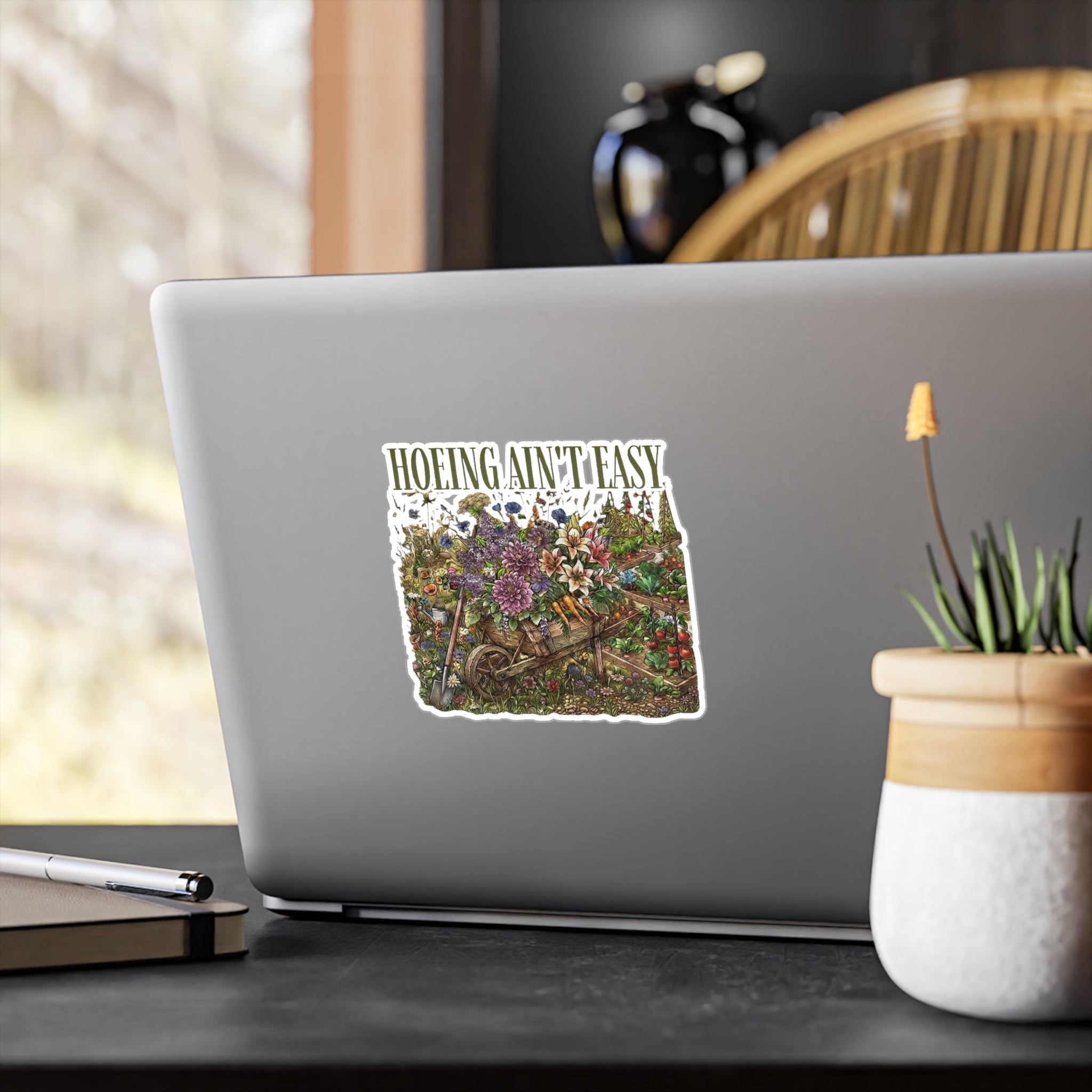 Hoeing Ain't Easy — Floral Garden Kiss-Cut Vinyl Sticker | Satin Finish, 3 Sizes