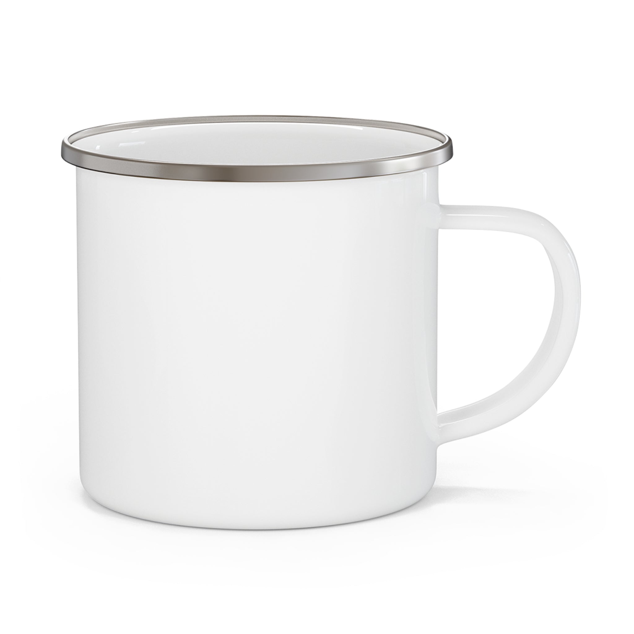 Enamel Mug — Minimal White Camping Mug (stamped ‘DEDUCTIBLE’)