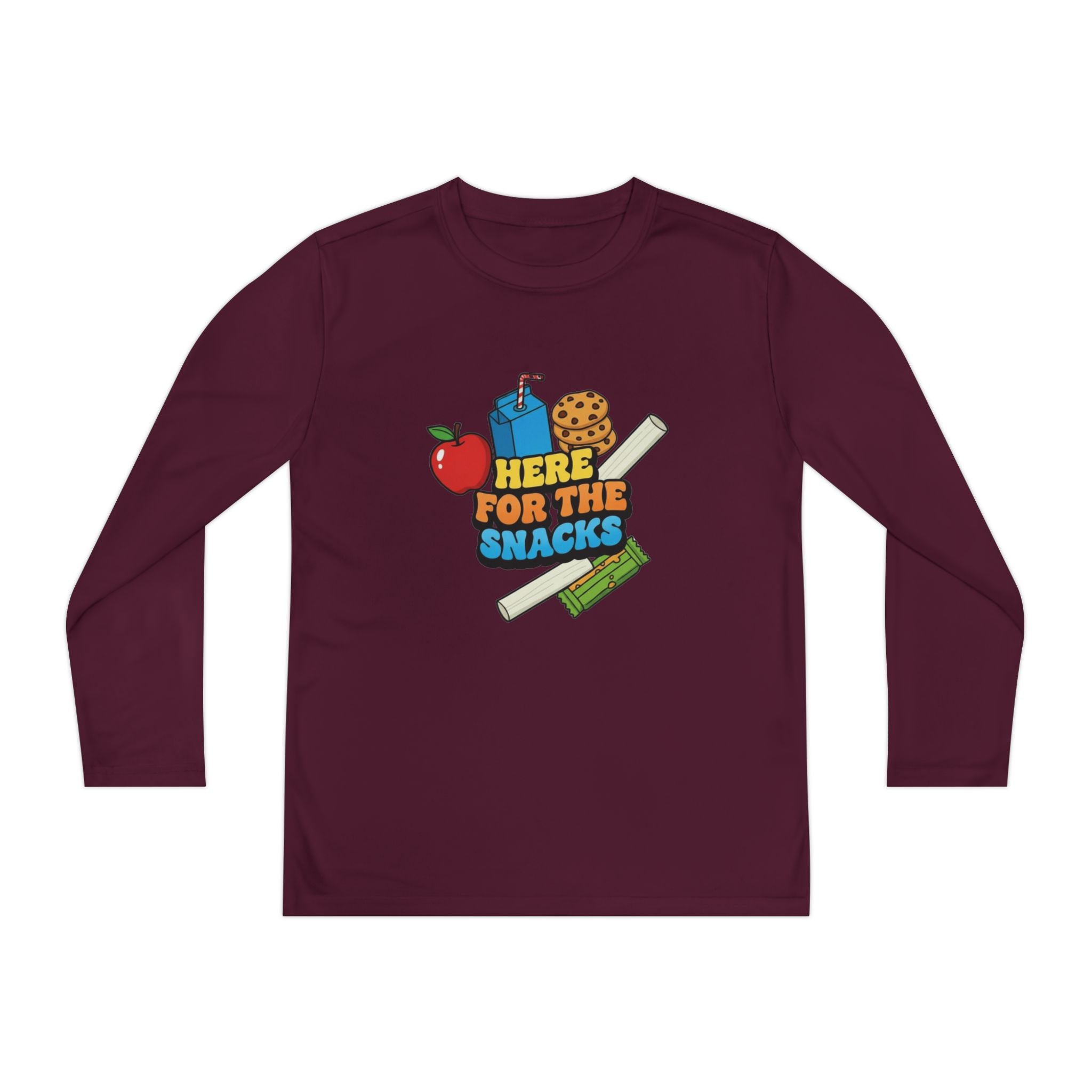 Here For The Snacks | Kids Long Sleeve Tee | Funny Back-to-School Graphic Shirt
