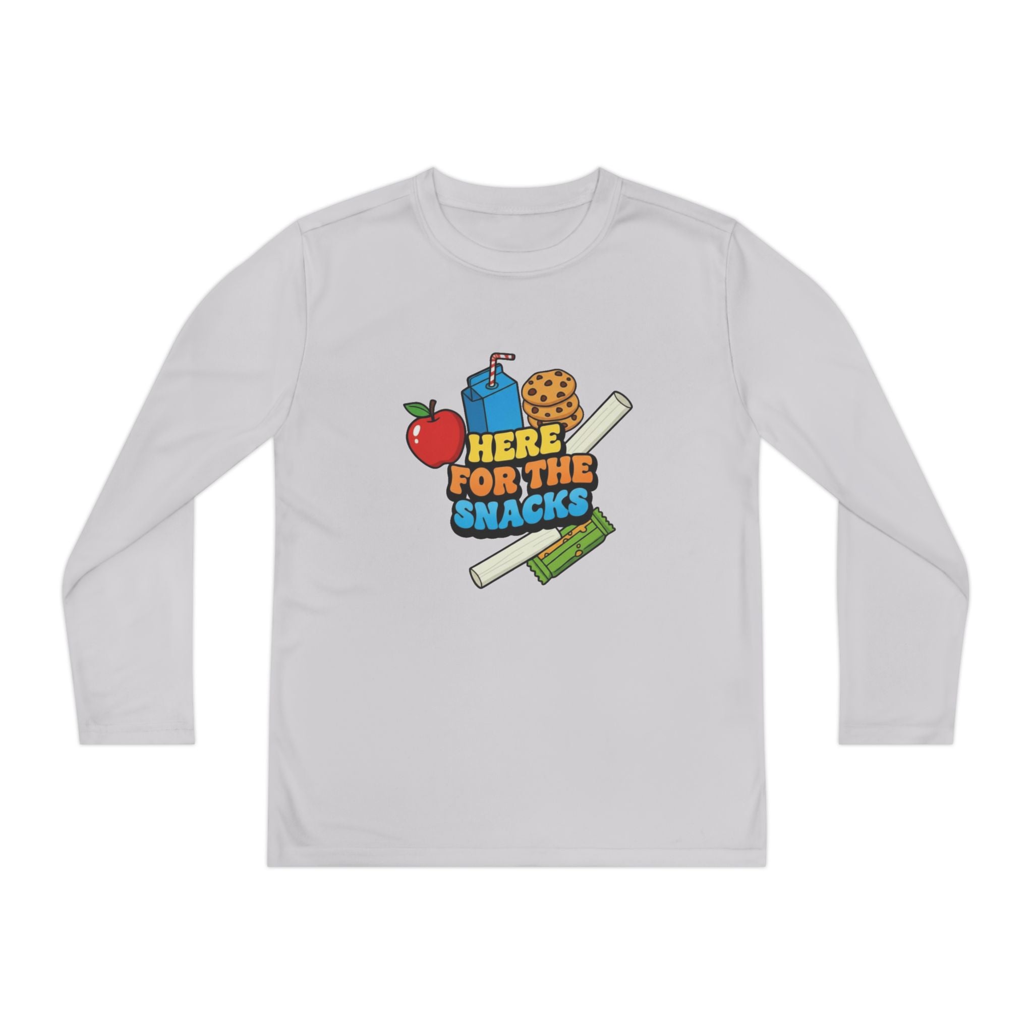 Here For The Snacks | Kids Long Sleeve Tee | Funny Back-to-School Graphic Shirt