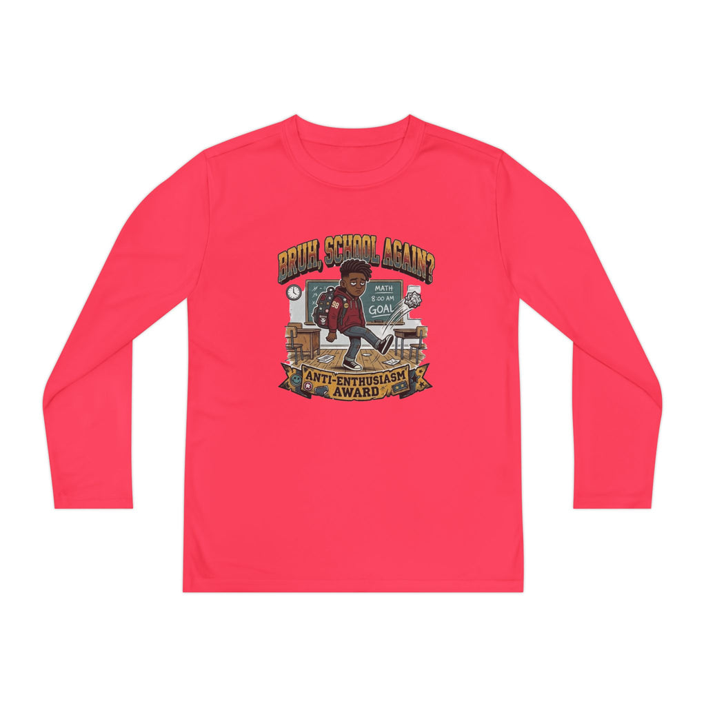 Bruh. School Again. — Kids Long Sleeve Graphic Tee Character 1