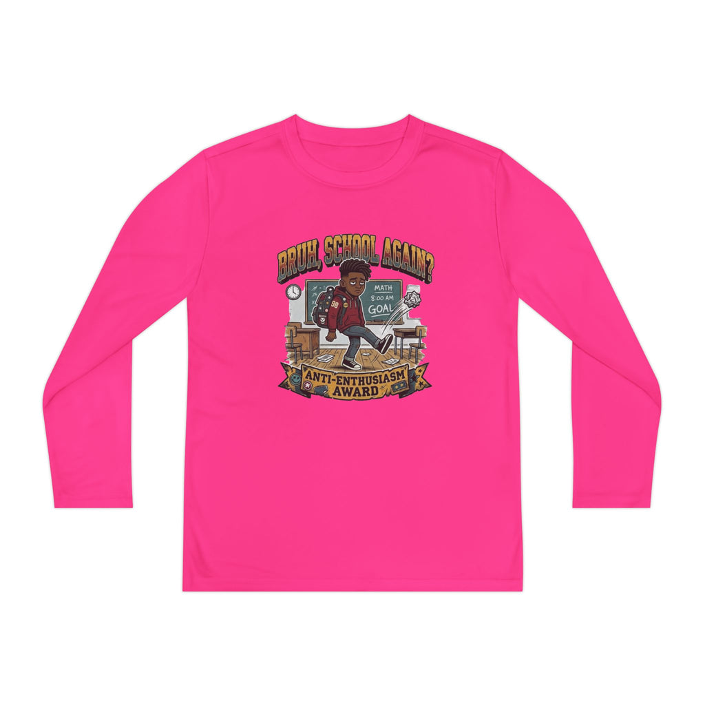Bruh. School Again. — Kids Long Sleeve Graphic Tee Character 1
