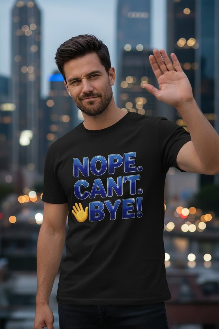 Nope. Can't. Bye. — Sarcastic Dark Humor Graphic Tee | Ring-Spun Cotton