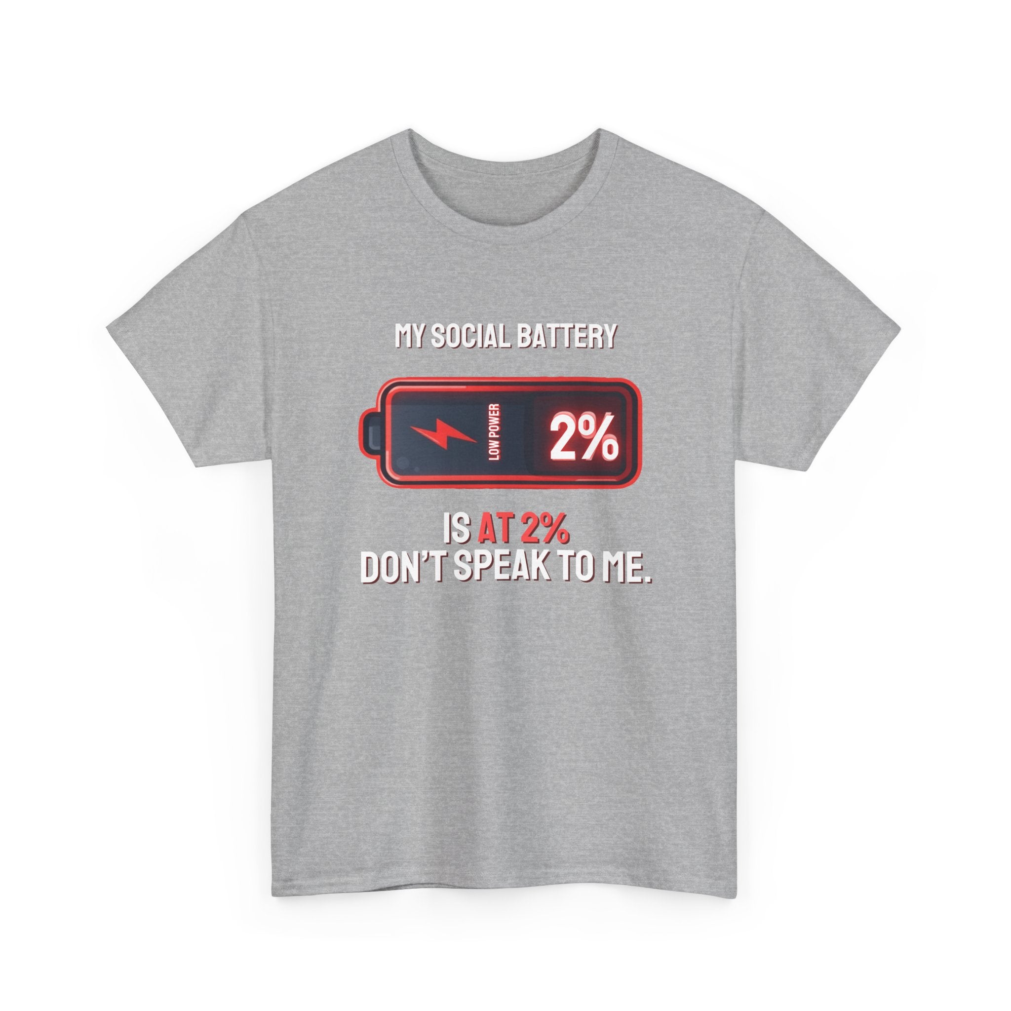 Social Battery Is At 2% — Funny Introvert Graphic Tee | Ring-Spun Cotton