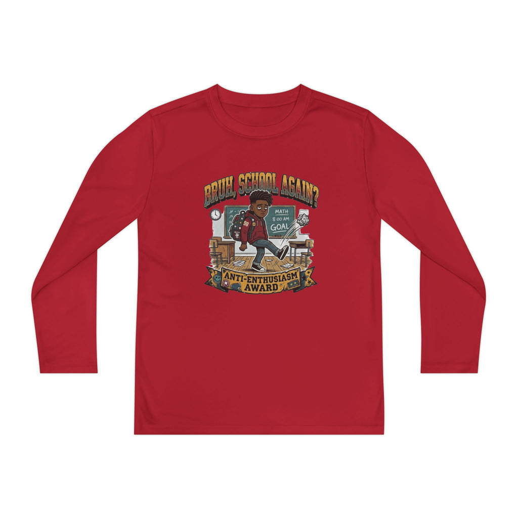 Bruh. School Again. — Kids Long Sleeve Graphic Tee Character 1