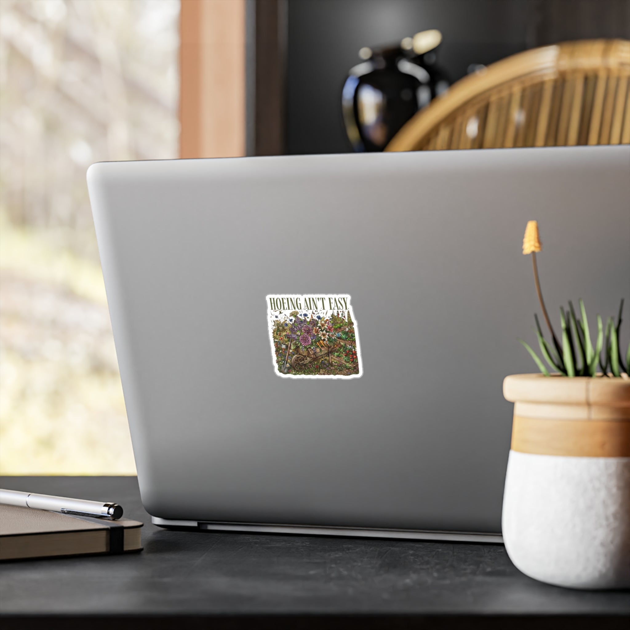 Hoeing Ain't Easy — Floral Garden Kiss-Cut Vinyl Sticker | Satin Finish, 3 Sizes