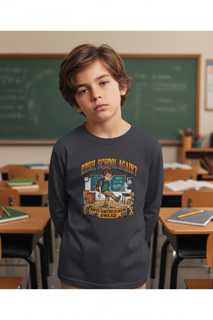 Already Over It. — Kids Long Sleeve Graphic Tee Character 2