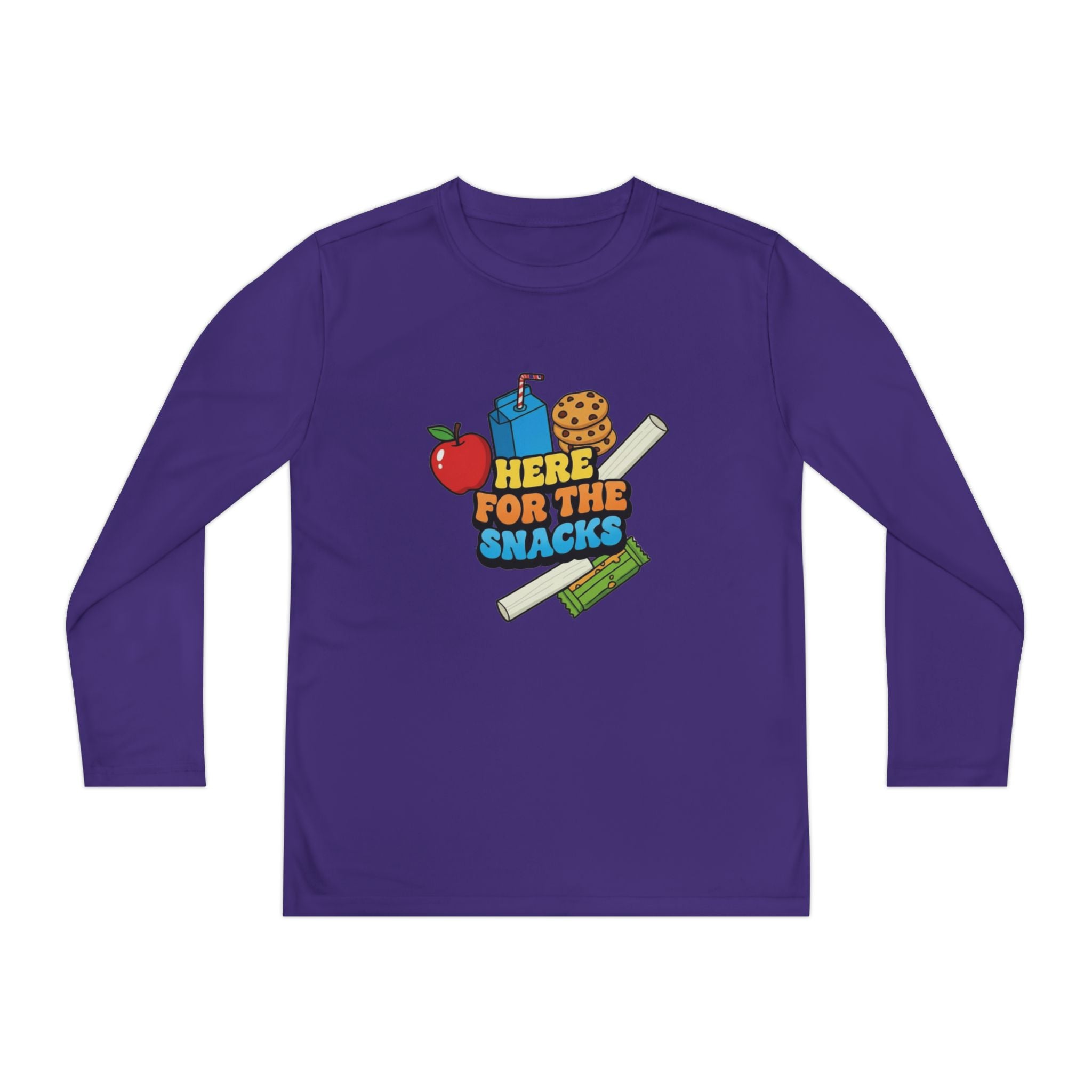 Here For The Snacks | Kids Long Sleeve Tee | Funny Back-to-School Graphic Shirt