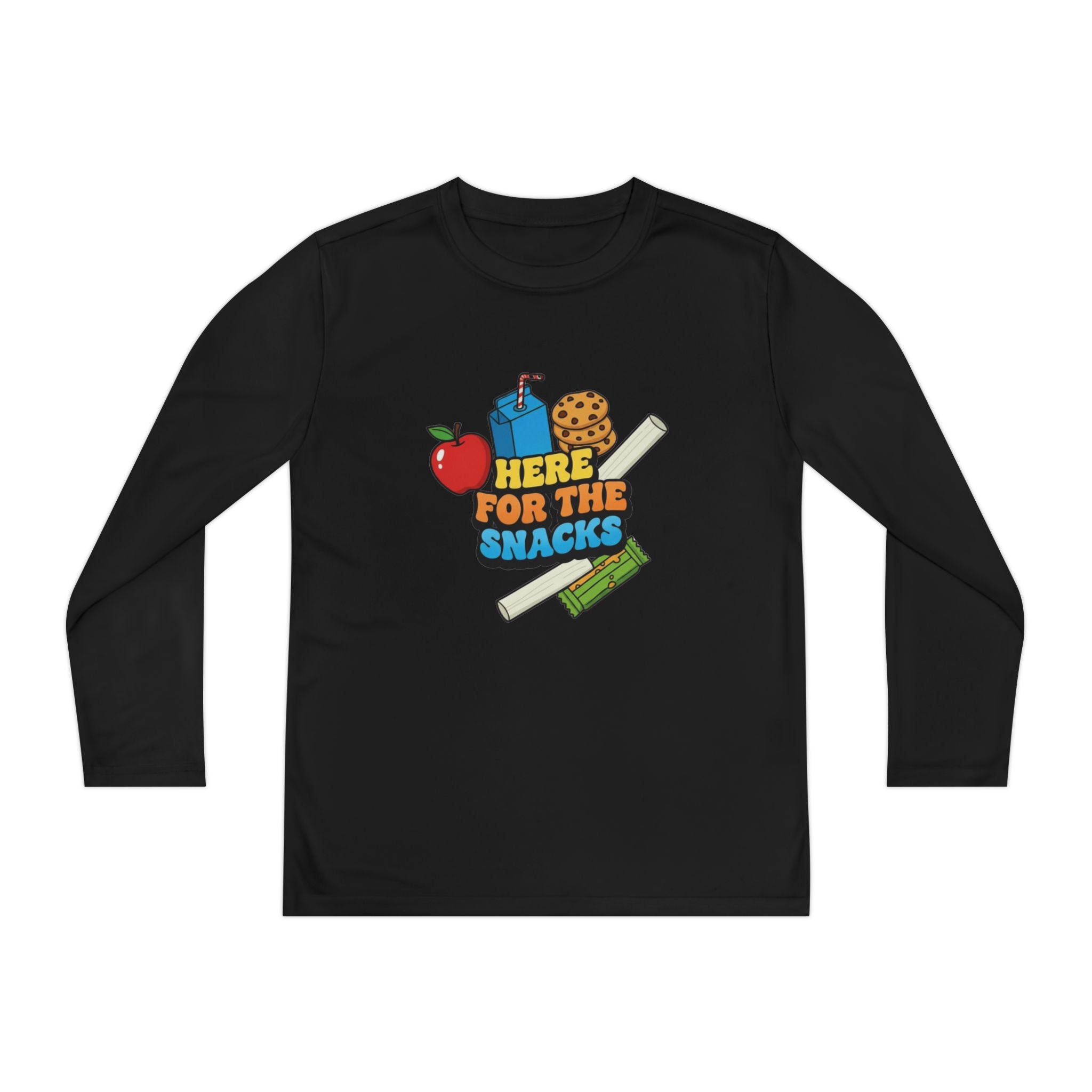 Here For The Snacks | Kids Long Sleeve Tee | Funny Back-to-School Graphic Shirt