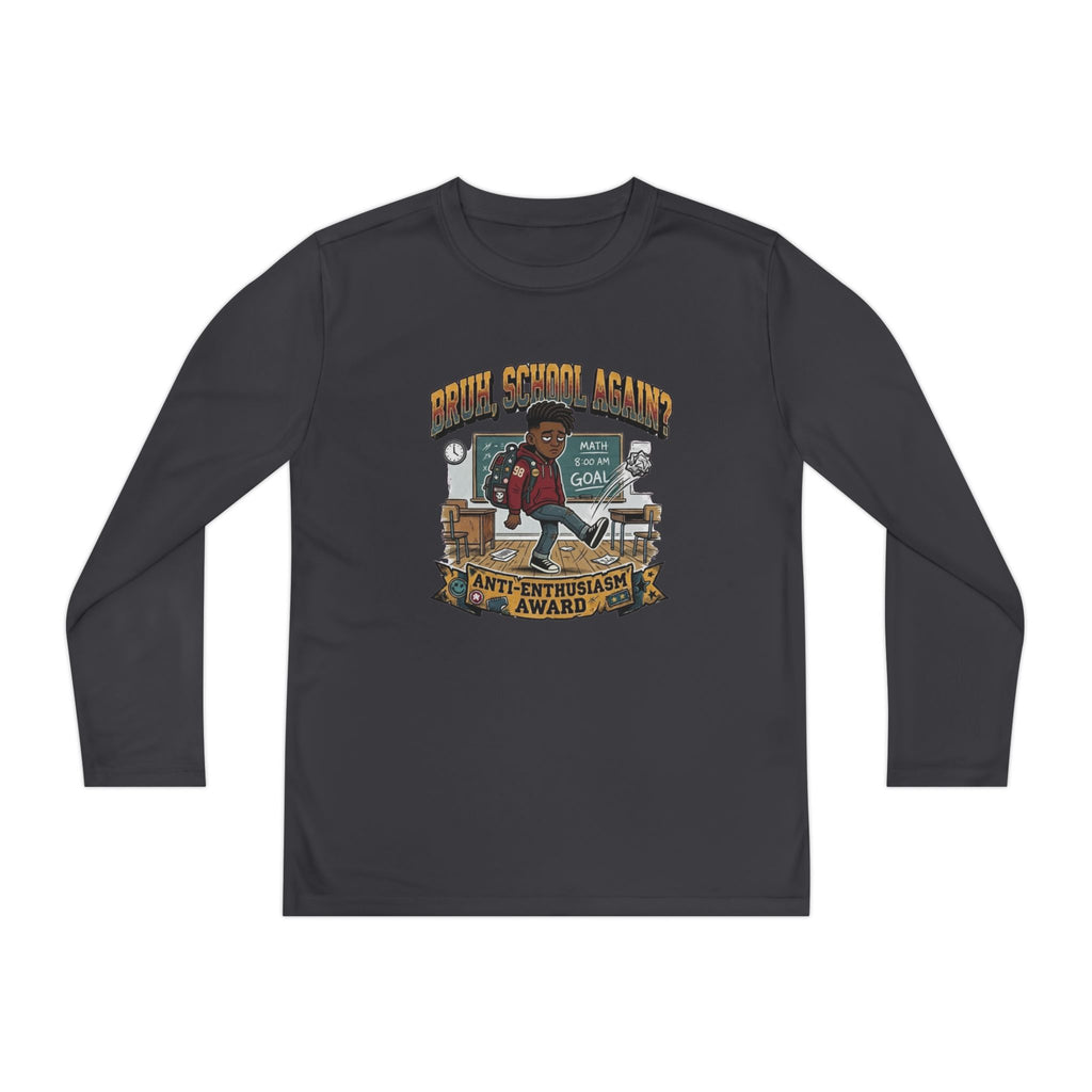 Bruh. School Again. — Kids Long Sleeve Graphic Tee Character 1