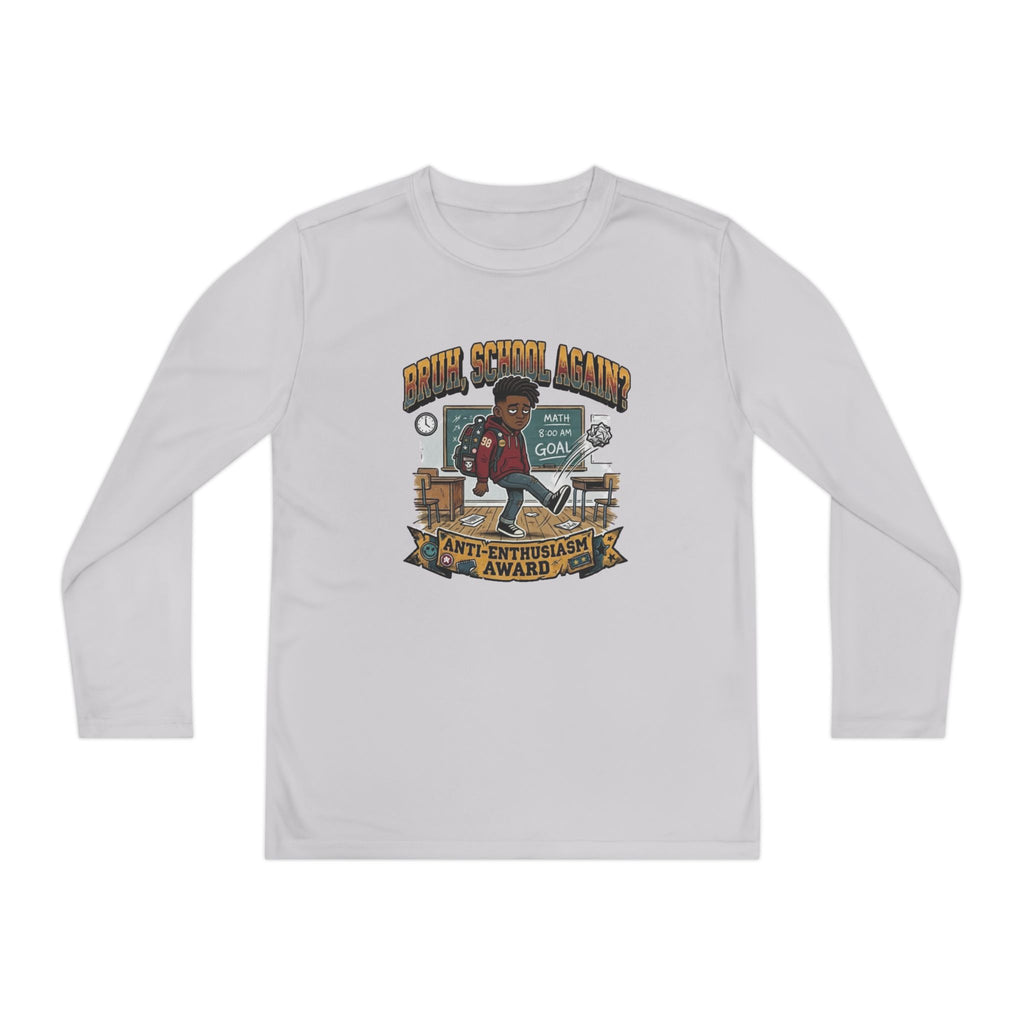 Bruh. School Again. — Kids Long Sleeve Graphic Tee Character 1