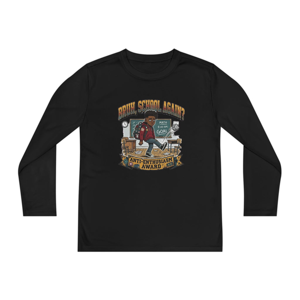 Bruh. School Again. — Kids Long Sleeve Graphic Tee Character 1