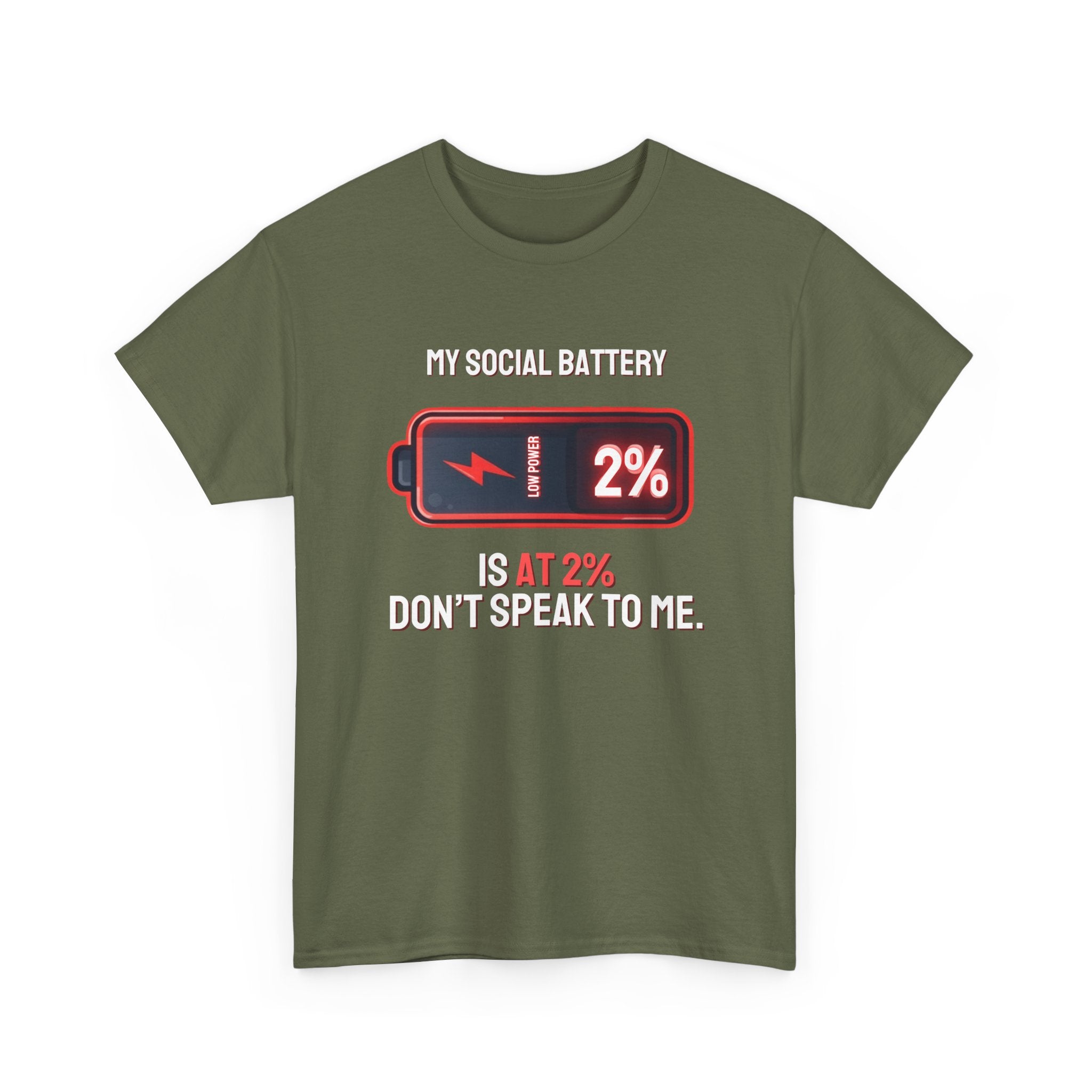 Social Battery Is At 2% — Funny Introvert Graphic Tee | Ring-Spun Cotton