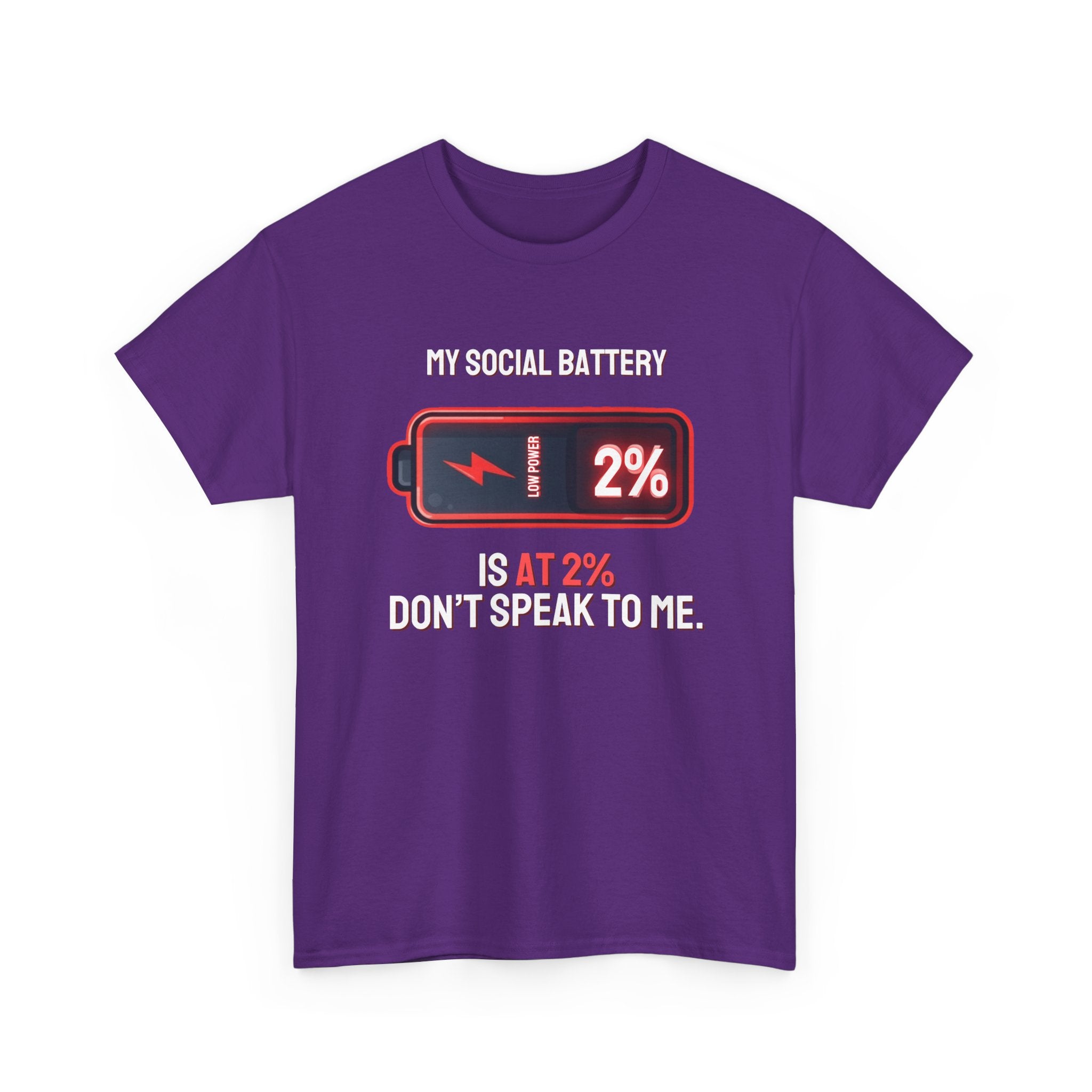 Social Battery Is At 2% — Funny Introvert Graphic Tee | Ring-Spun Cotton