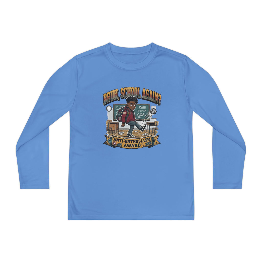 Bruh. School Again. — Kids Long Sleeve Graphic Tee Character 1