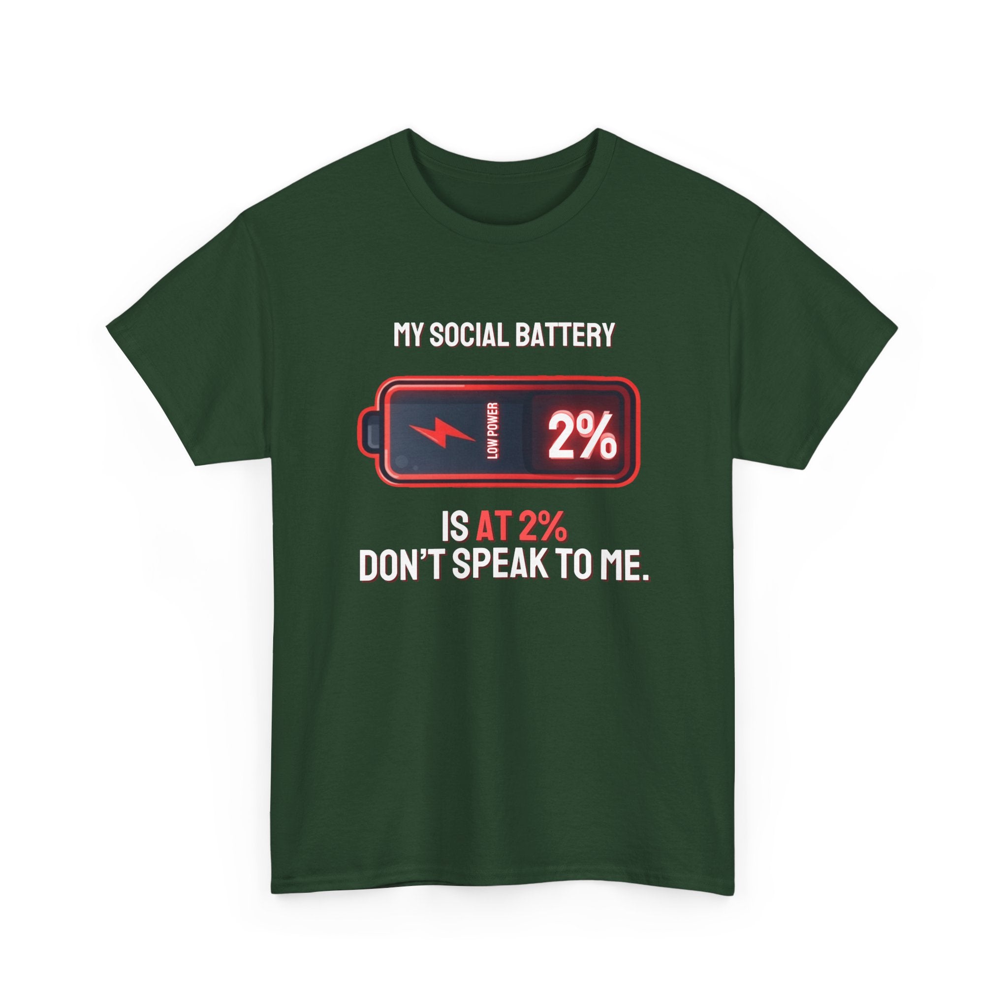Social Battery Is At 2% — Funny Introvert Graphic Tee | Ring-Spun Cotton