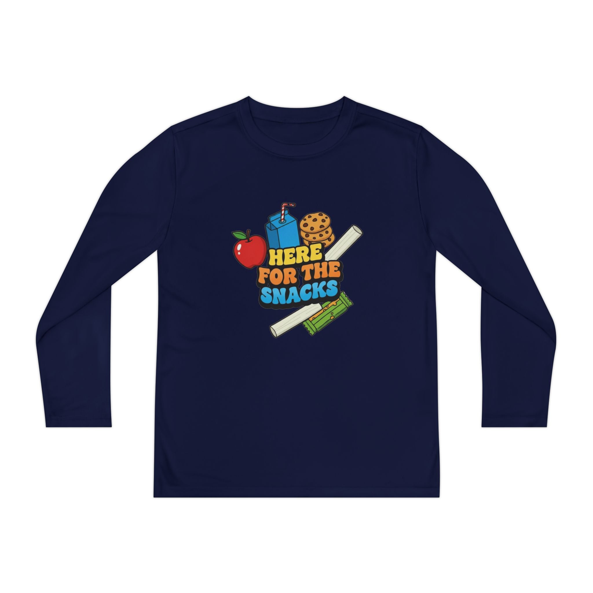 Here For The Snacks | Kids Long Sleeve Tee | Funny Back-to-School Graphic Shirt