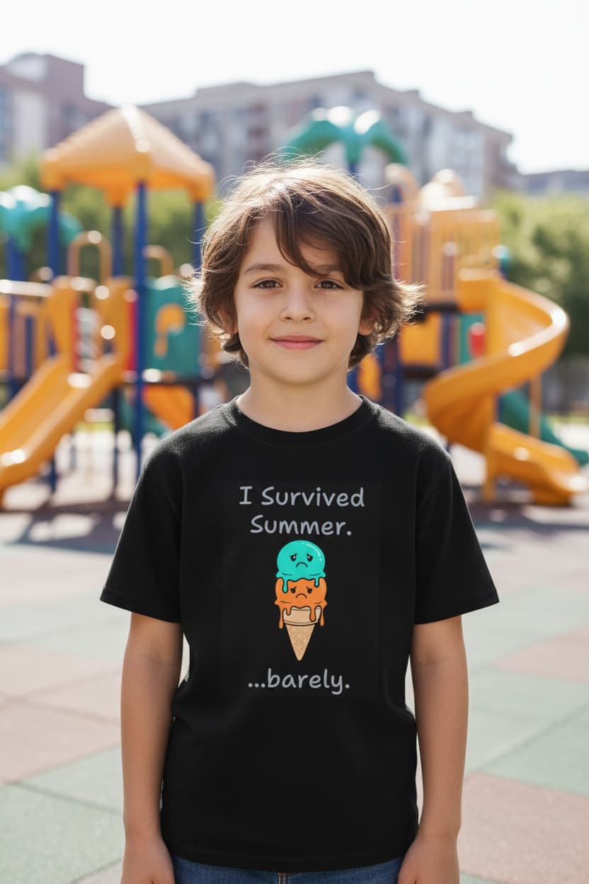I Survived Summer...Barely | Kids Graphic Tee | Cute Ice Cream Design