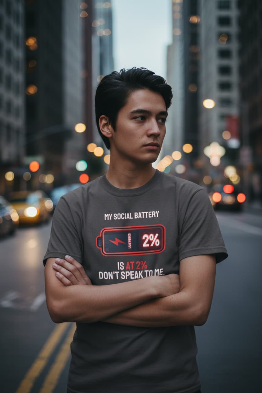 Social Battery Is At 2% — Funny Introvert Graphic Tee | Ring-Spun Cotton