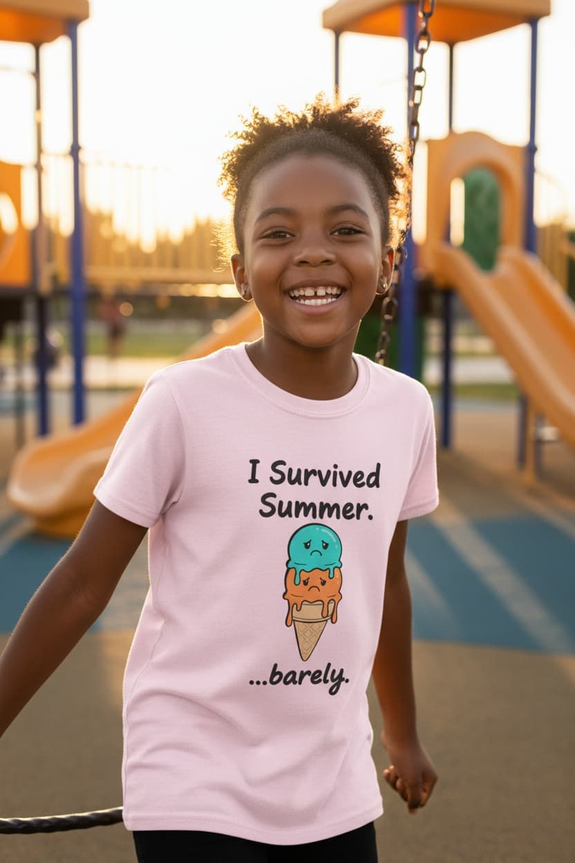 I Survived Summer...Barely | Kids Graphic Tee | Cute Ice Cream Design