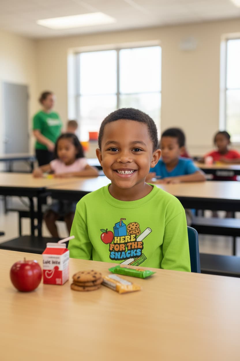 Here For The Snacks | Kids Long Sleeve Tee | Funny Back-to-School Graphic Shirt