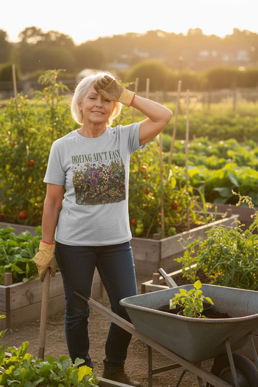 Hoeing Ain't Easy — Floral Garden Graphic Tee